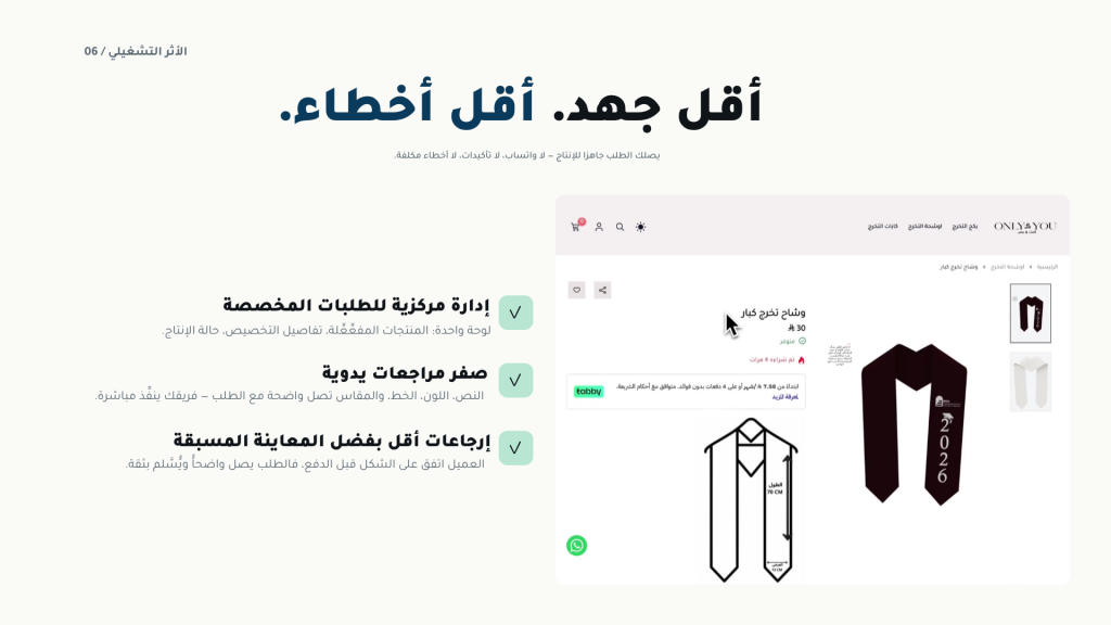  إدارة مركزية، صفر مراجعات يدوية، إرجاعات أقل — لا واتساب، لا تأكيدات، لا أخطاء مكلفة.